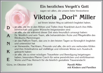 Traueranzeige von Viktoria Miller von Memminger Zeitung