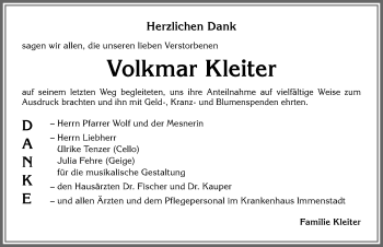 Traueranzeige von Volkmar Kleiter von Allgäuer Anzeigeblatt