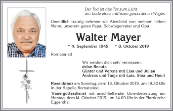 Traueranzeige von Walter Mayer von Allgäuer Zeitung