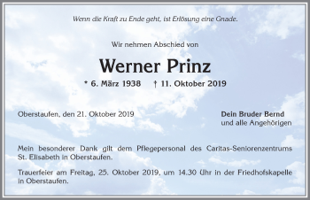 Traueranzeige von Werner Prinz von Allgäuer Anzeigeblatt