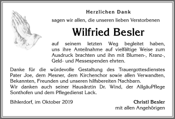 Traueranzeige von Wilfried Besler von Allgäuer Anzeigeblatt