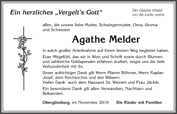 Traueranzeige von Agathe Melder von Allgäuer Zeitung, Marktoberdorf