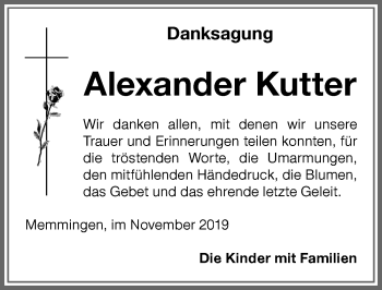 Traueranzeige von Alexander Kutter von Memminger Zeitung