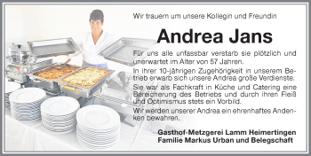 Traueranzeige von Andrea Jans von Memminger Zeitung