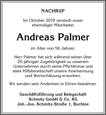 Traueranzeige von Andreas Palmer von Allgäuer Zeitung, Kaufbeuren/Buchloe