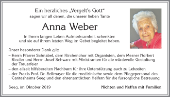 Traueranzeige von Anna Weber von Allgäuer Zeitung, Füssen