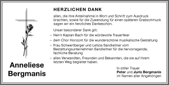 Traueranzeige von Anneliese Bergmanis von Memminger Zeitung