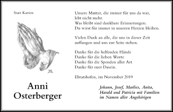 Traueranzeige von Anni Osterberger Erinnerungen von Der Westallgäuer