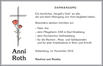 Traueranzeige von Anni Roth von Allgäuer Anzeigeblatt