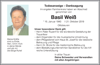 Traueranzeige von Basil Weiß von Memminger Zeitung