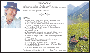 Traueranzeige von Bene  von Allgäuer Zeitung,Kempten