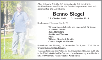 Traueranzeige von Benno Siegel von Allgäuer Zeitung