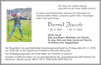 Traueranzeige von Bernd Jacob von Allgäuer Zeitung