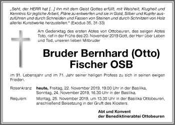Traueranzeige von Bernhard Fischer von Memminger Zeitung