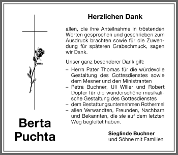 Traueranzeige von Berta Puchta von Memminger Zeitung
