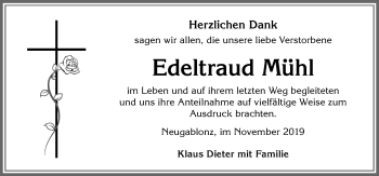 Traueranzeige von Edeltraud Mühl von Allgäuer Zeitung, Kaufbeuren/Buchloe