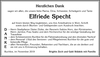 Traueranzeige von Elfriede Specht von Allgäuer Zeitung, Kaufbeuren/Buchloe