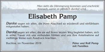 Traueranzeige von Elisabeth Pamp von Allgäuer Zeitung, Kaufbeuren/Buchloe