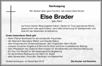 Traueranzeige von Else Brader von Memminger Zeitung