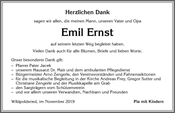 Traueranzeige von Emil Ernst von Allgäuer Zeitung,Kempten