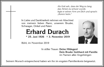 Traueranzeige von Erhard Durach von Allgäuer Anzeigeblatt