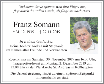 Traueranzeige von Franz Somann von Allgäuer Zeitung, Füssen