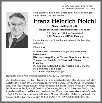 Traueranzeige von Franz Heinrich Noichl von Allgäuer Anzeigeblatt