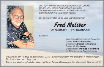 Traueranzeige von Fred Molitor von Memminger Zeitung