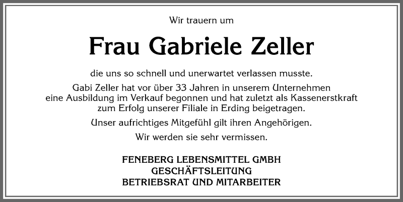  Traueranzeige für Gabriele Zeller vom 26.11.2019 aus Allgäuer Anzeigeblatt