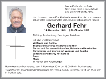 Traueranzeige von Gerhard Fehr von Memminger Zeitung