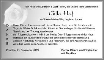 Traueranzeige von Gilla Haf von Allgäuer Zeitung, Füssen
