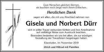 Traueranzeige von Gisela Dürr von Allgäuer Zeitung, Marktoberdorf
