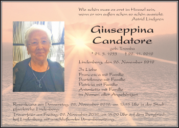 Traueranzeige von Giuseppina Candatore von Der Westallgäuer