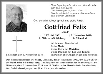 Traueranzeige von Gottfried Felix von Allgäuer Anzeigeblatt