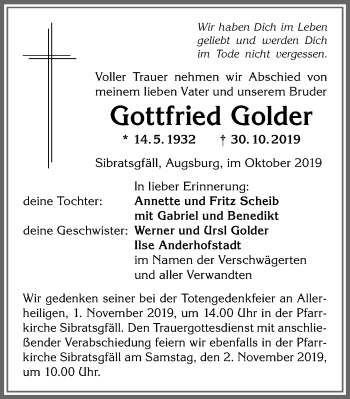Traueranzeige von Gottfried Golder von Allgäuer Anzeigeblatt