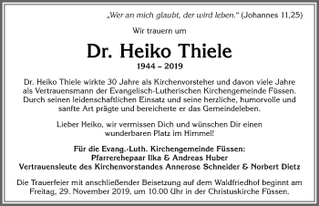 Traueranzeige von Heiko Thiele von Allgäuer Zeitung, Füssen