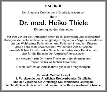 Traueranzeige von Heiko Thiele von Allgäuer Zeitung