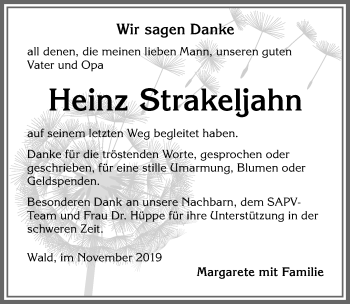Traueranzeige von Heinz Strakeljahn von Allgäuer Zeitung, Marktoberdorf