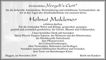 Traueranzeige von Helmut Maldoner von Allgäuer Zeitung, Marktoberdorf