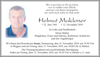 Traueranzeige von Helmut Maldoner von Allgäuer Zeitung