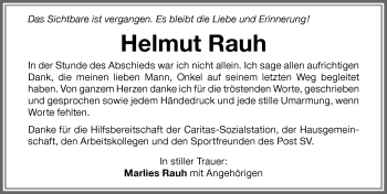 Traueranzeige von Helmut Rauh von Memminger Zeitung