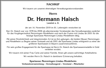 Traueranzeige von Hermann Haisch von Allgäuer Zeitung