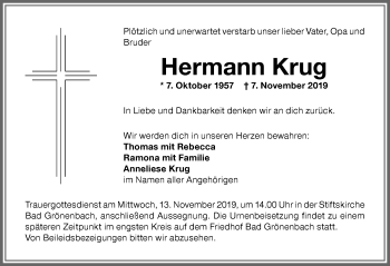 Traueranzeige von Hermann Krug von Memminger Zeitung