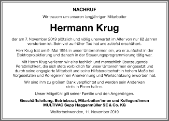 Traueranzeige von Hermann Krug von Memminger Zeitung