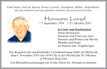 Traueranzeige von Hermann Lampl von Allgäuer Zeitung