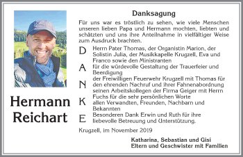 Traueranzeige von Hermann Reichart von Allgäuer Zeitung,Kempten