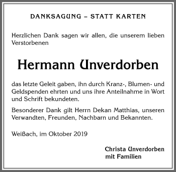 Traueranzeige von Hermann Unverdorben von Allgäuer Anzeigeblatt