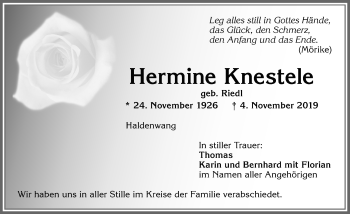 Traueranzeige von Hermine Knestele von Allgäuer Zeitung,Kempten