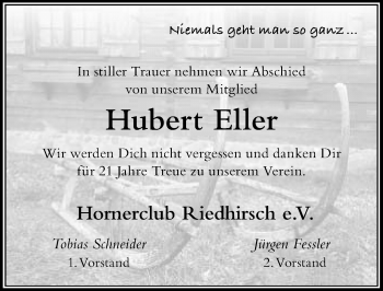 Traueranzeige von Hubert Eller von Der Westallgäuer