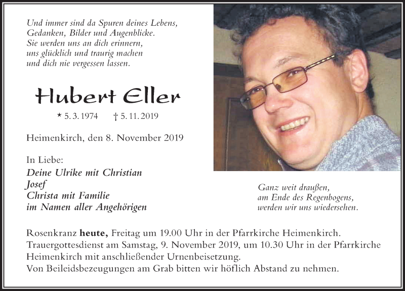  Traueranzeige für Hubert Eller vom 08.11.2019 aus Der Westallgäuer